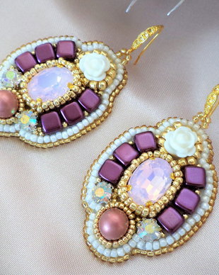 "Lady" - Cercei statement, broderie cristale si perle
