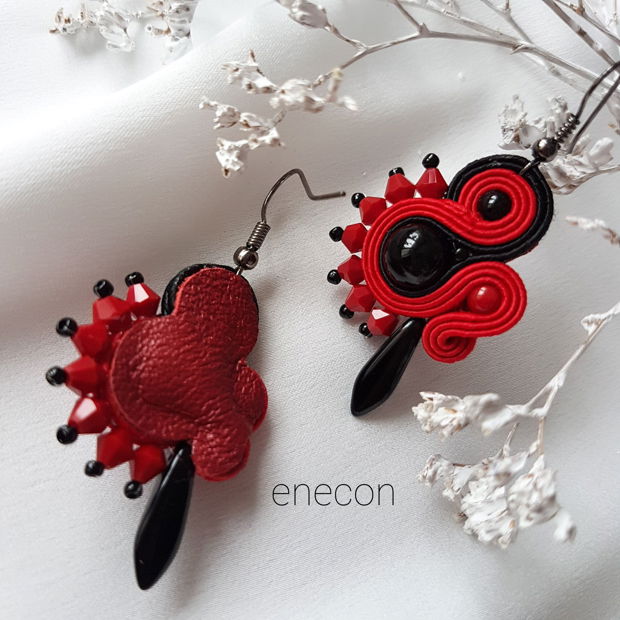 Cercei soutache rosu si negru