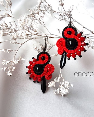 Cercei soutache rosu si negru