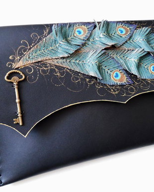 poseta-plic handmade unicat - Peacock Feathers