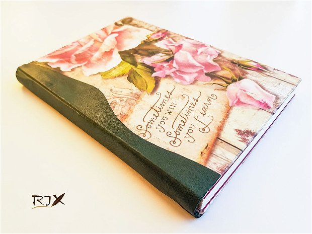 Jurnal Trandafir roz - jurnal cu coperta tare și cotor din piele