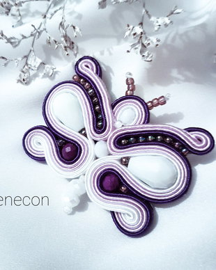 Brosa fluture soutache lila-mov-alb