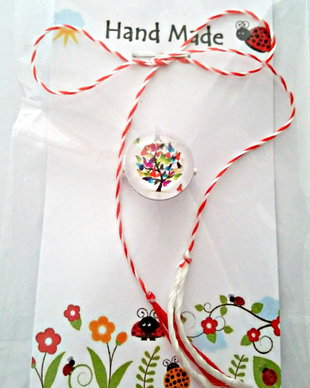 Brosa martisor cabochon sticla 14mm pomul vietii