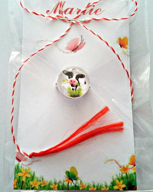 Brosa martisor cabochon sticla 14mm vacuta