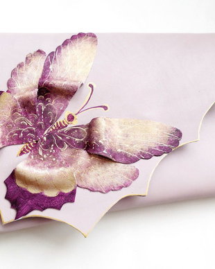 poseta plic handmade unicat din piele - Gold Magenta Butterfly