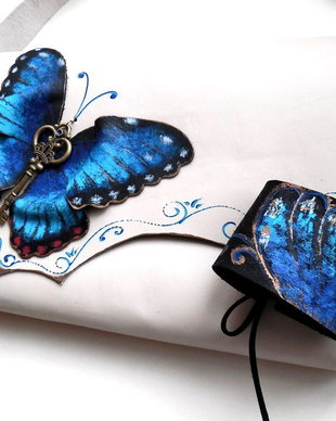 Geanta "Crossover" handmade unicat -Morpho Butterfly