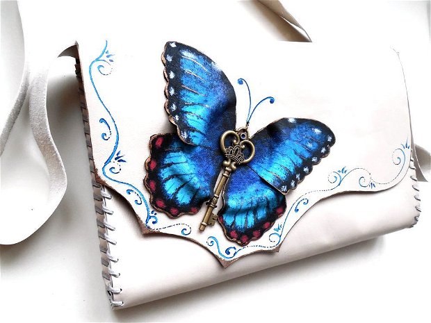 Geanta "Crossover" handmade unicat -Morpho Butterfly