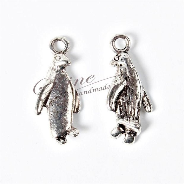 Charm pinguin, argintiu antichizat