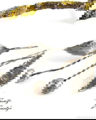 Cercei  lungi din argint 925 reticulat si partial oxidat, cirese