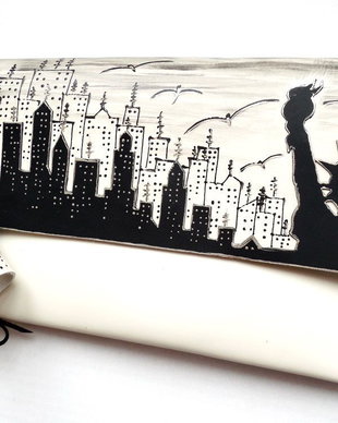 poseta plic handmade unicat din piele - New York B/W