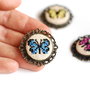 Brosa cu broderie manuala - fluture  pe panza taraneasca