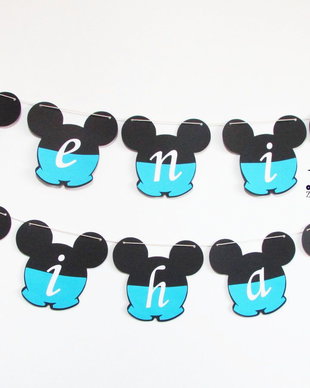 Ghirlanda botez Mickey Mouse personalizata cu numele bebelusului