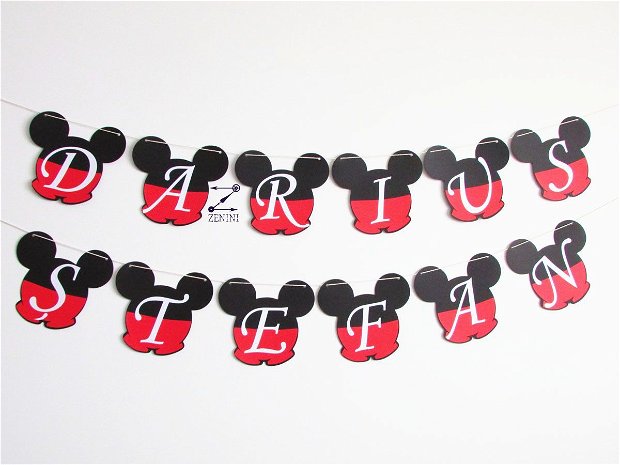 Ghirlanda botez Mickey Mouse personalizata cu numele bebelusului