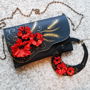 poseta plic handmade unicat din piele - Red Poppies