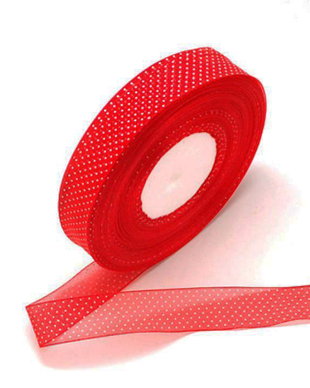 Panglica organtza cu buline albe, 25 mm latime