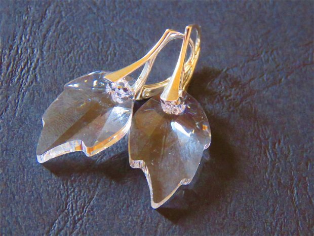Cercei mari eleganti din Cristale Swarovski leaf / frunza si argint 925 - CE299.1 - Cercei din cristale albe, cercei romantici, cercei mireasa, cercei ocazie