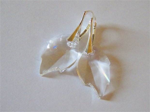 Cercei mari eleganti din Cristale Swarovski leaf / frunza si argint 925 - CE299.1 - Cercei din cristale albe, cercei romantici, cercei mireasa, cercei ocazie