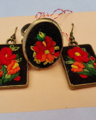 Set broderie in baze metalice cercei si inel/vandut
