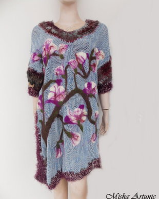 Rochita din tricot, crosetata, si magnolie impaslita - Cand a inflorit magnolia
