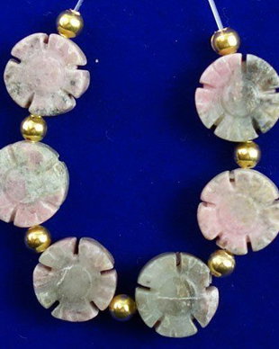 K0030 -  (6buc) Margele rodonit sculptat manual, roz prafuit gri, 11x5mm
