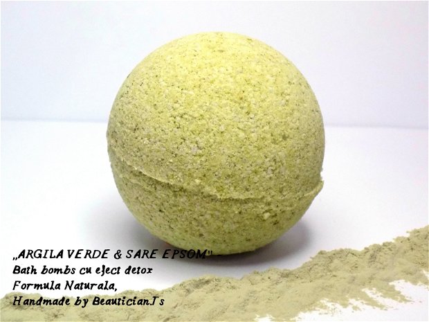 ,,Argila verde & sare Epsom'' - bombe de baie (efect detox si impotriva libidoului scazut al barbatilor) - marime medie