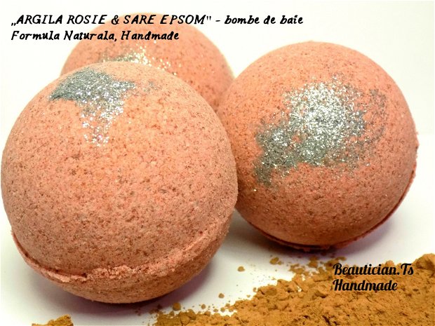,,Argila rosie, sare Epsom & zmeura'' - bombe de baie super-efervescente (marime medie)