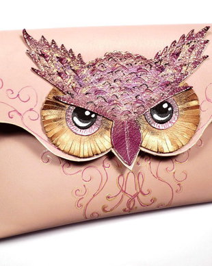 poseta plic handmade unicat din piele - Purple Owl