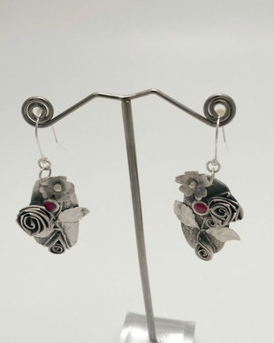 cercei unicat din Argint 999 cu design floral