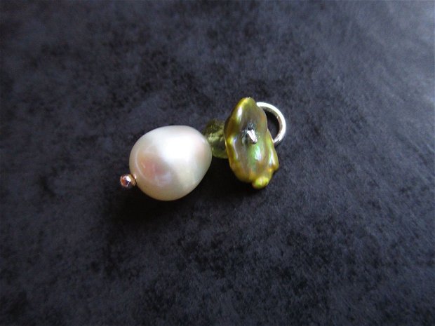 Pandantiv argint, perla de cultura, granat verde si perla biwa "Ghiocel"(1)