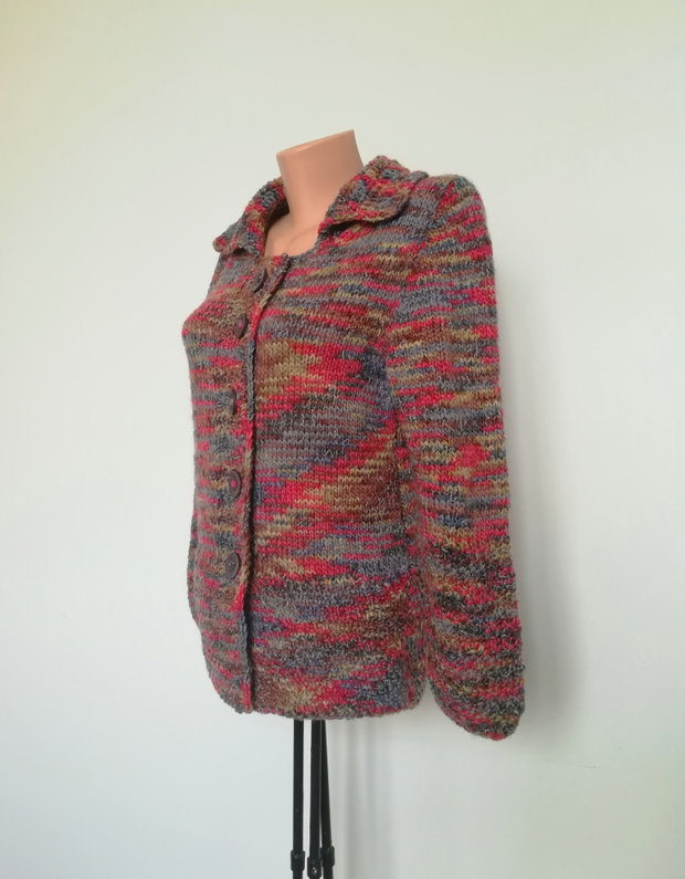 Jacheta cardigan tricotat manual Lana acril colorat