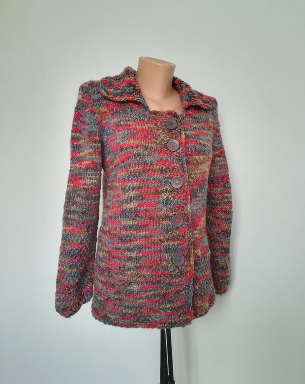 Jacheta cardigan tricotat manual Lana acril colorat
