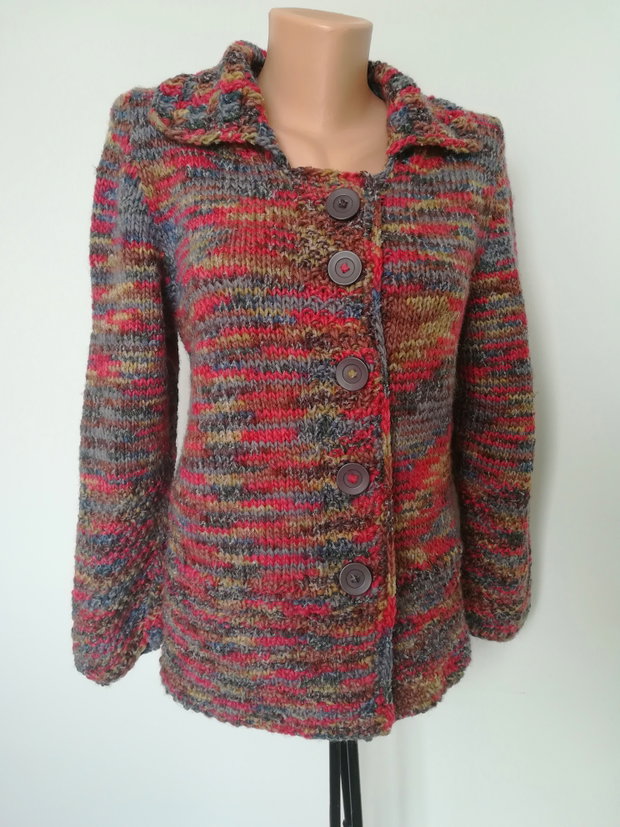 Jacheta cardigan tricotat manual Lana acril colorat