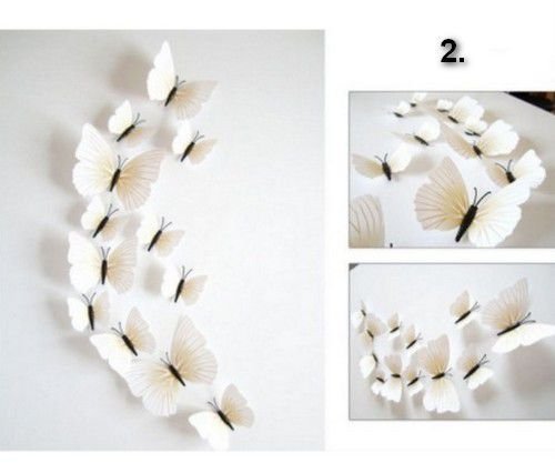 K0061 - (12buc) Fluturi decorativi din plastic / PVC, 3D, cu magnet, 4-12mm