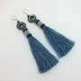 Cercei Swarovski si ciucuri albastru denim