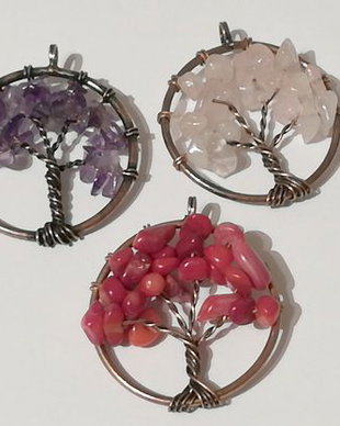 K0021 - (2buc) Pandantive / charms, pomul vietii, sarma cuprata, chips, 35x30mm