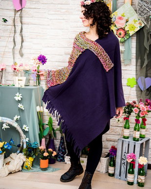 poncho mov cu croset si franjuri