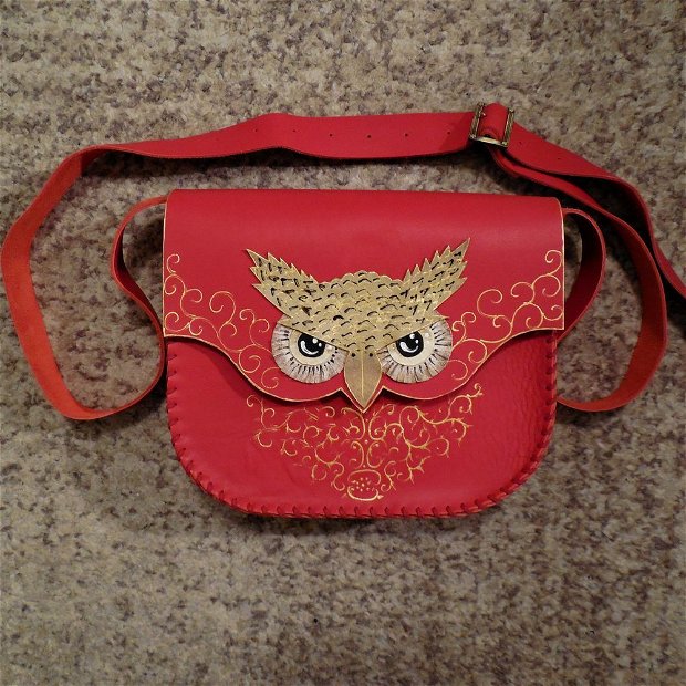 Geanta "Crossbody" handmade unicat- Red Owl