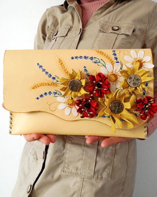 poseta plic handmade unicat din piele - Wild Symphony