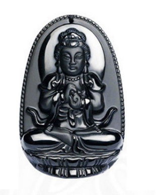 K0095 - Pandantiv, obsidian negru, Buddha / Bodhisattva, 50x32x11mm