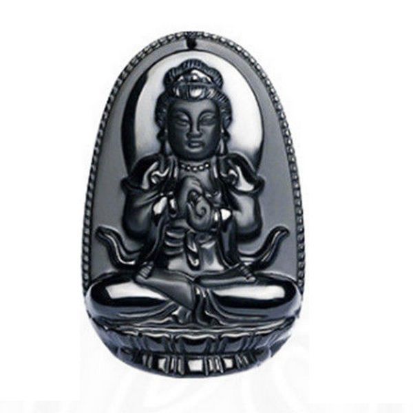 K0095 - Pandantiv, obsidian negru, Buddha / Bodhisattva, 50x32x11mm