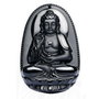 K0088 - Pandantiv, obsidian negru sculptat, Buddha / Amitabha, 50x32x11mm