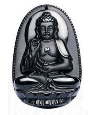 K0088 - Pandantiv, obsidian negru sculptat, Buddha / Amitabha, 50x32x11mm