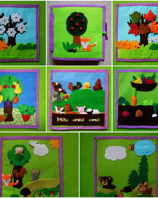 Carte senzoriala Animale, fructe si legume - Quiet Book