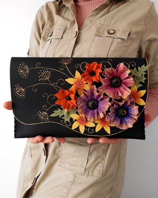 poseta plic handmade unicat din piele - Cosmos