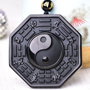 K0097 - Pandantiv, amuleta, talisman, obsidian negru sculptat, bagua, 48x48x11mm REZERVAT