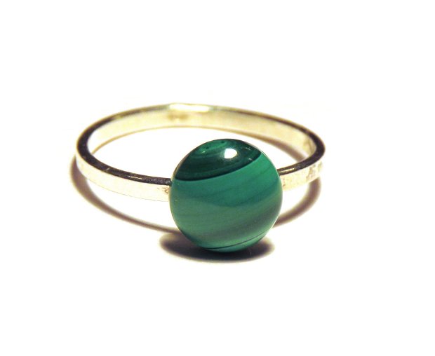 Inel verde delicat din Argint 925 si Malachit natural rotund - IN476 - Inel pietre semipretioase, inel casual