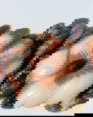 K0090 - Piesa centrala colier / bratara, flori sculptate malachit rosu, margele jasp, agate