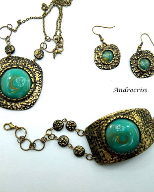 Green set bijuterii din lut polimeric
