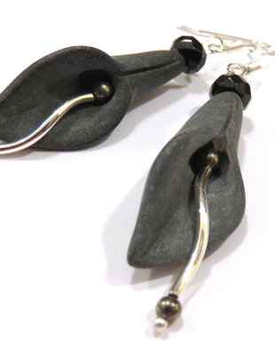 Cercei statement din Argint 925, Onix negru, Pirita auriu vintage - CE477 - cercei floare, cercei cale lungi, cadou romantic, cercei mari negri eleganti