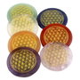 K0114 - Disc, pietre naturale, inscriptie floarea vietii, mov lila, auriu, 30x30x5mm